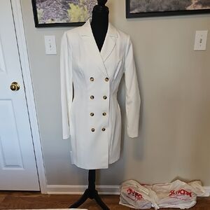 VENUS Elegant Cream Long Sleeve Dress with Gold Accents
